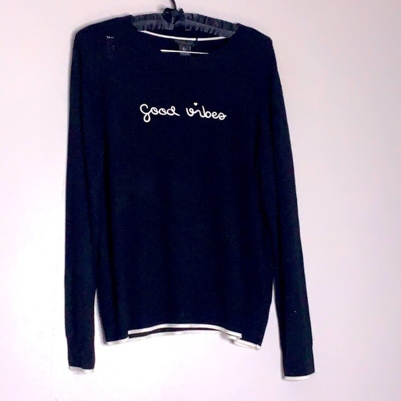 Rachel Zoe Good Vibes script embroidered pullover sweater large women’s s black - Picture 2 of 7